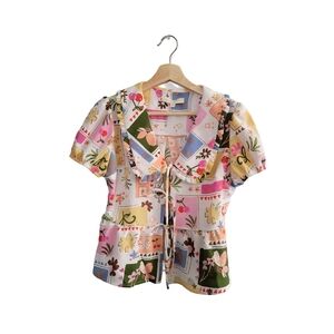 NWOT MONTEAU Los Angeles Tie-front Blouse Puff Sleeve Cottagecore - Size S
